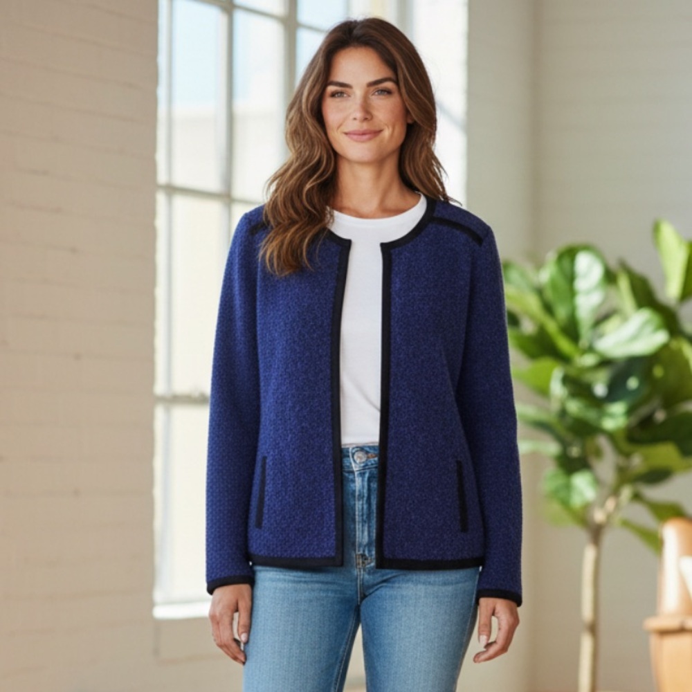 Boden Navy Blue Boucle Jacket with Contrast Trim 10 Medium